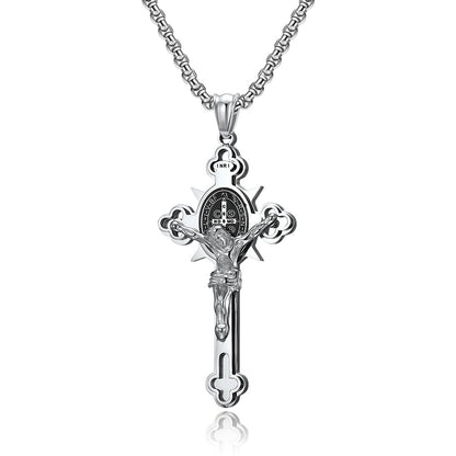 Cross Crucified Jesus Three-dimensional The Nevermore Pendant Necklace Stainless Steel