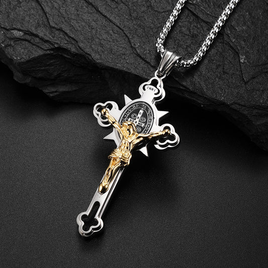 Cross Crucified Jesus Three-dimensional The Nevermore Pendant Necklace Stainless Steel