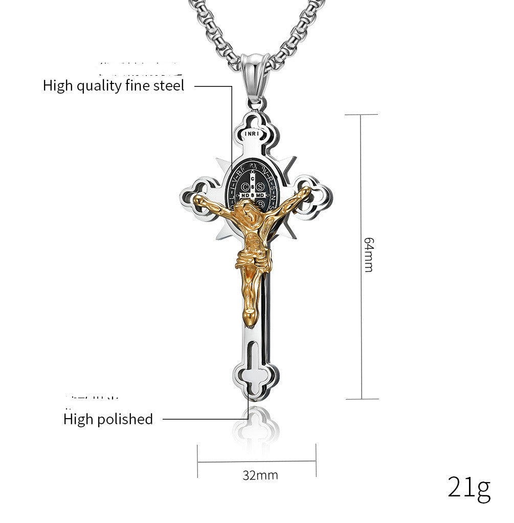 Cross Crucified Jesus Three-dimensional The Nevermore Pendant Necklace Stainless Steel