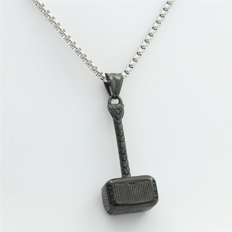 Dagfinn Thor's Hammer - The Nevermore Norse Vikings Pendant Necklace for Men Titanium Steel