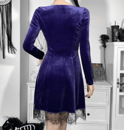 Darcy Vex - The Nevermore Gothic Dress Lace Long Sleeve Square Neck