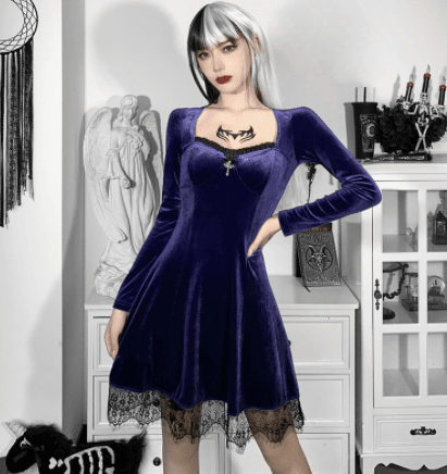 Darcy Vex - The Nevermore Gothic Dress Lace Long Sleeve Square Neck