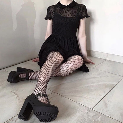 Dark Lolita Sexy Mesh Short Sleeve High Waist - The Nevermore Gothic Dress