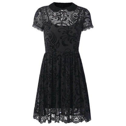 Dark Lolita Sexy Mesh Short Sleeve High Waist - The Nevermore Gothic Dress