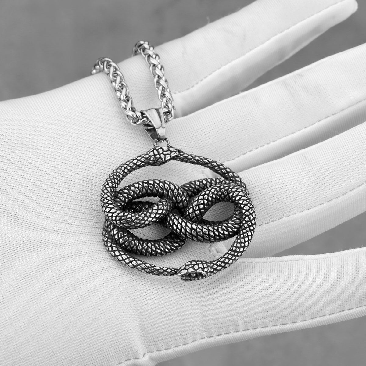 Double Snake Winding The Nevermore Gothic Titanium Steel Pendant Necklace