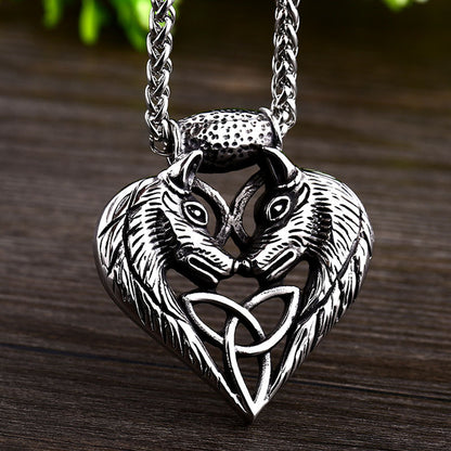 Double Viking Ulfr Heart - The Nevermore Gothic Stainless Steel Pendant Necklace