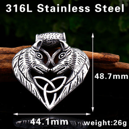 Double Viking Ulfr Heart - The Nevermore Gothic Stainless Steel Pendant Necklace