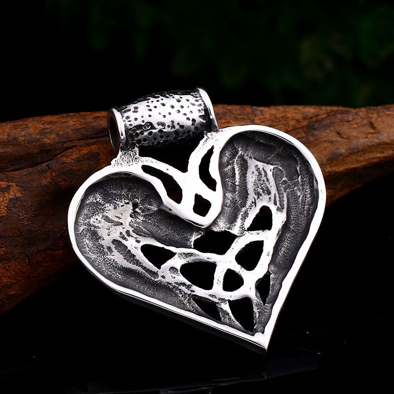 Double Viking Ulfr Heart - The Nevermore Gothic Stainless Steel Pendant Necklace