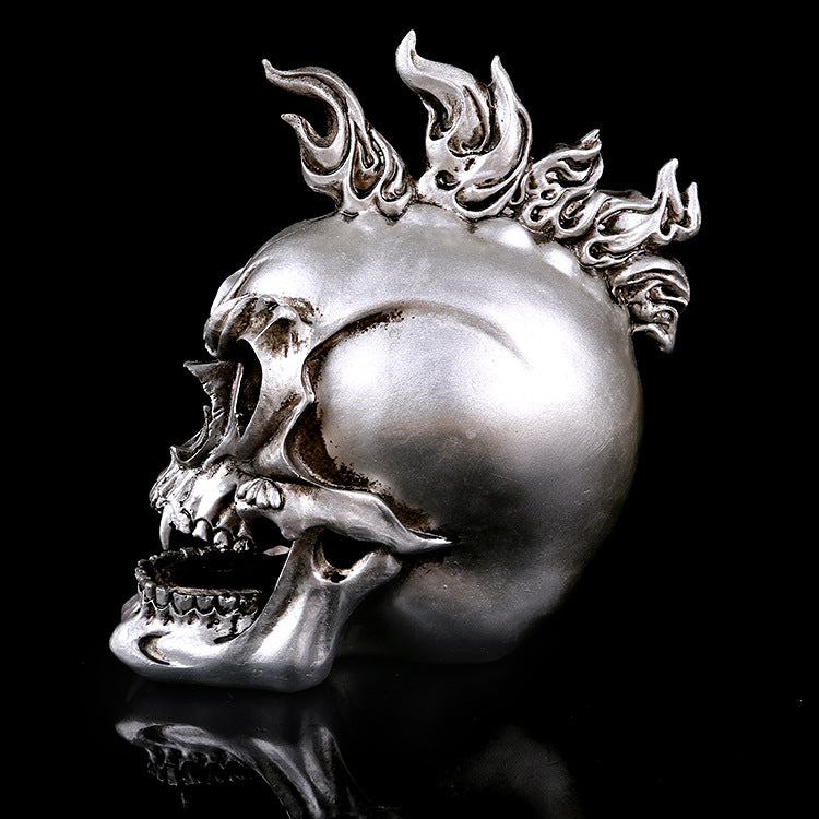 Draven Blackthorne - The Nevermore Gothic Home Decor SILVER RESIN SKULL Head Figure Ornament Occult Skeleton GOTHIC PUNK Decor