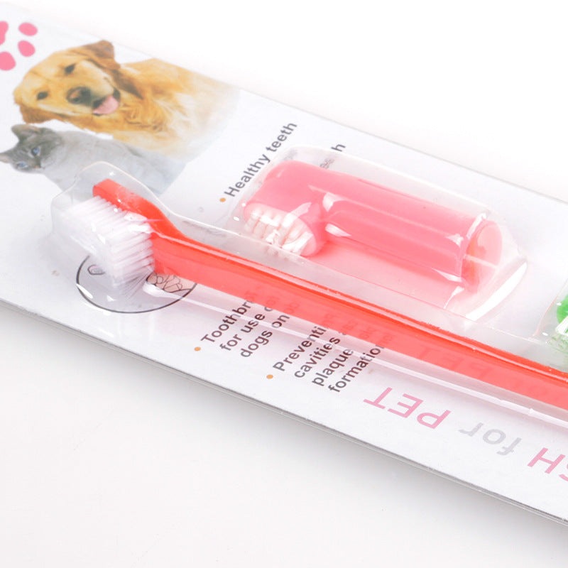 DuoDent Pet Toothbrush Set: Double Head and Soft Finger Toothbrush for Dogs and Cats - The Nevermore Pet Health Products