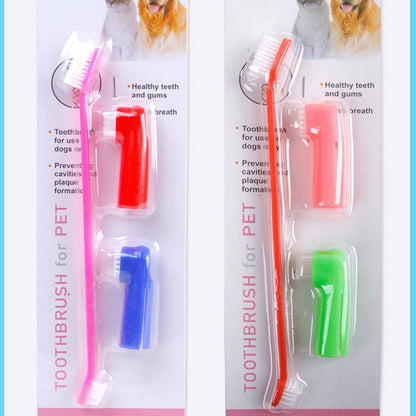 DuoDent Pet Toothbrush Set: Double Head and Soft Finger Toothbrush for Dogs and Cats - The Nevermore Pet Health Products