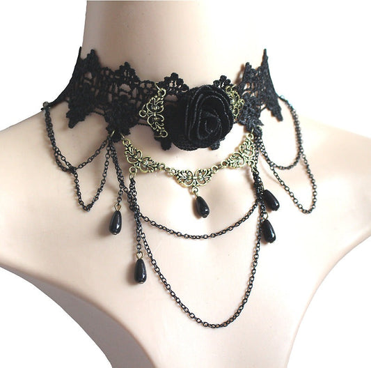 "Ebony Rose Radiance" - The Nevermore Black Rose Flower Choker