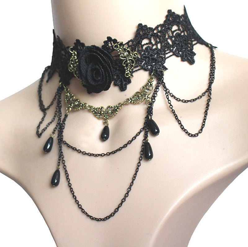 "Ebony Rose Radiance" - The Nevermore Black Rose Flower Choker