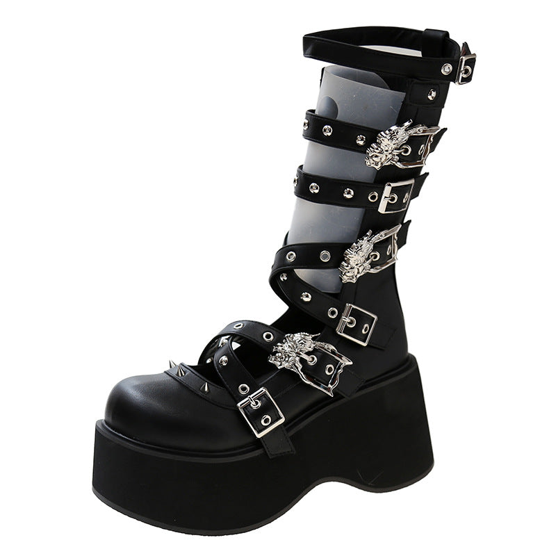 Echo Tempest - The Nevermore Gothic Boots for Women Thick Bottom