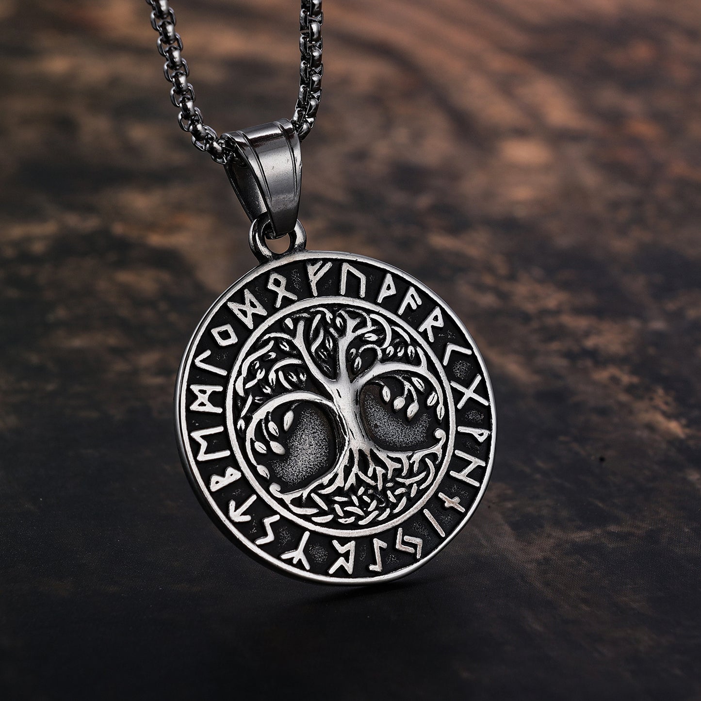 Edda - The Nevermore Norse Vikings Pendant Necklace for Men Stainless Steel