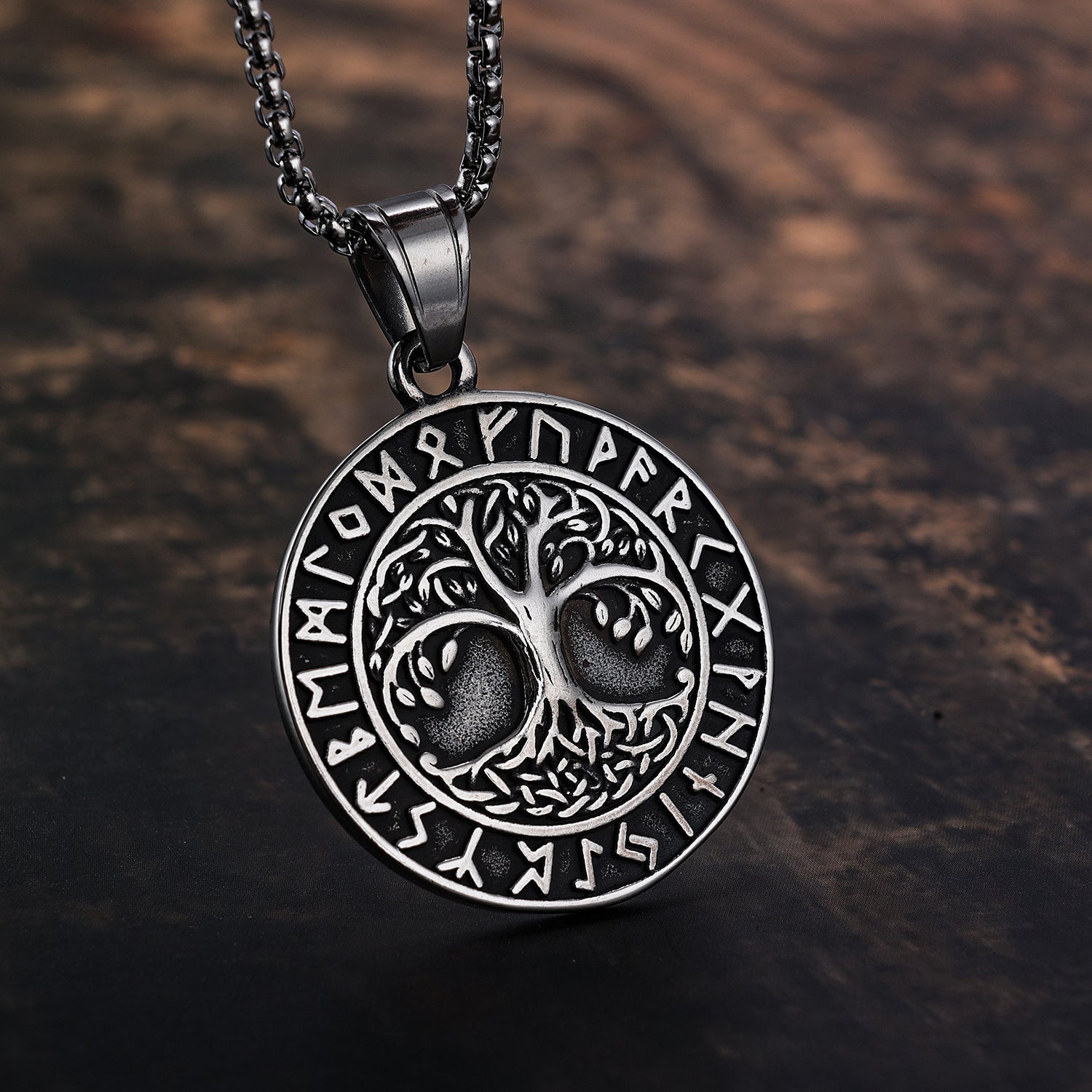 Edda - The Nevermore Norse Vikings Pendant Necklace for Men Stainless Steel