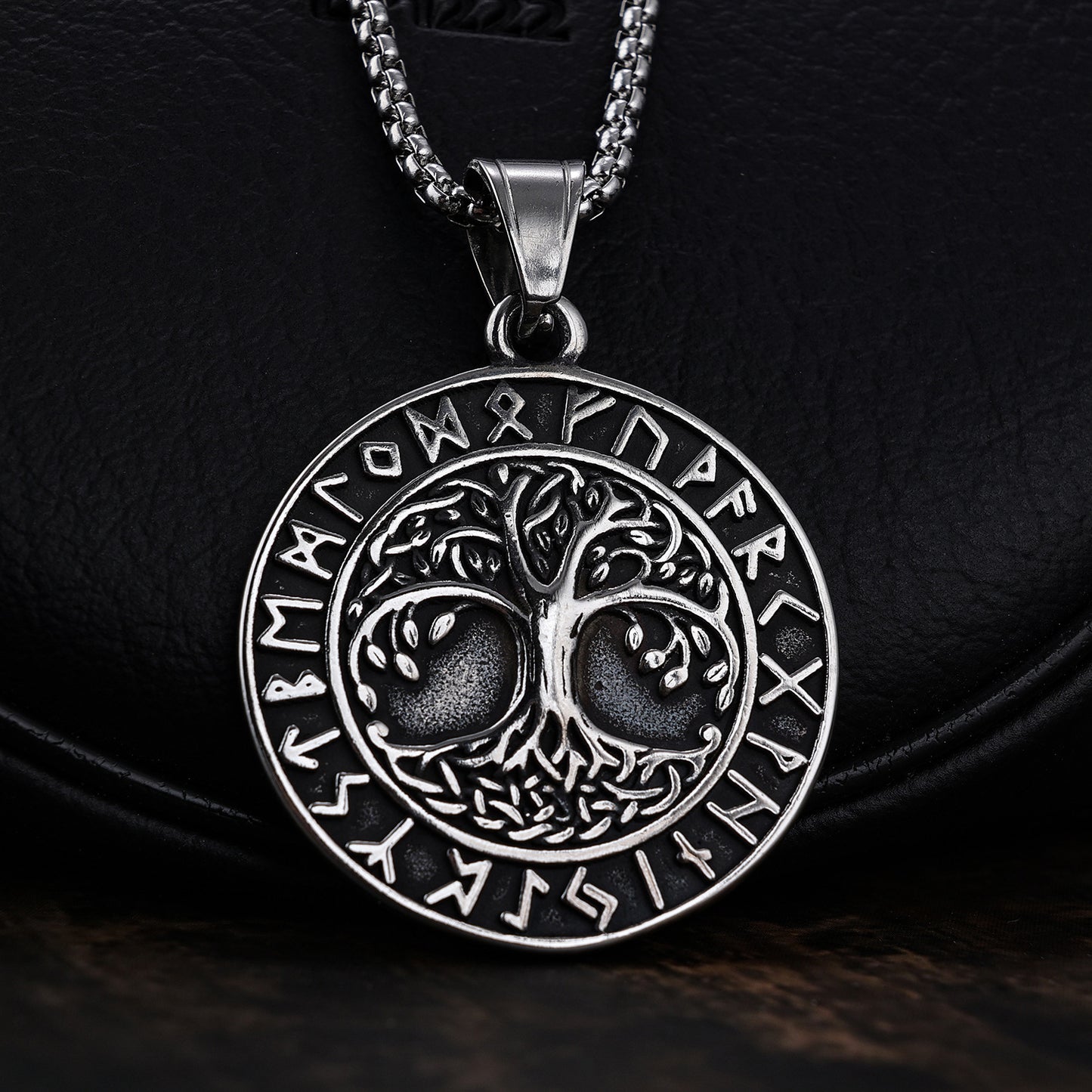 Edda - The Nevermore Norse Vikings Pendant Necklace for Men Stainless Steel