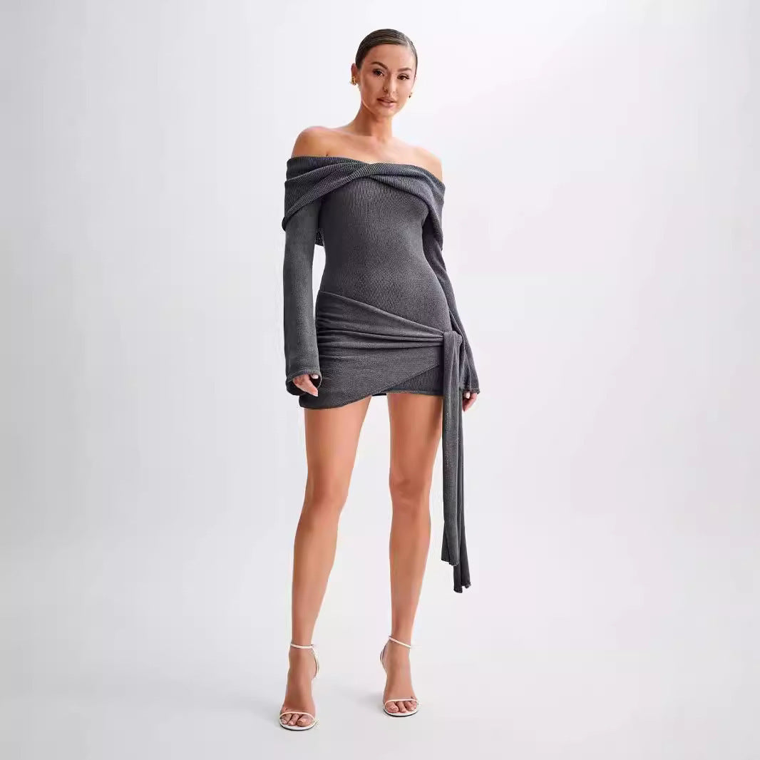 EleganceKnit - Off-Shoulder Sweater Dress by The Nevermore