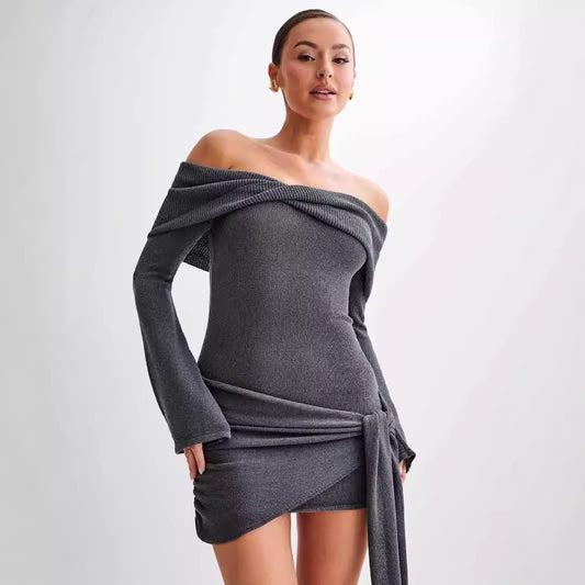 EleganceKnit - Off-Shoulder Sweater Dress by The Nevermore