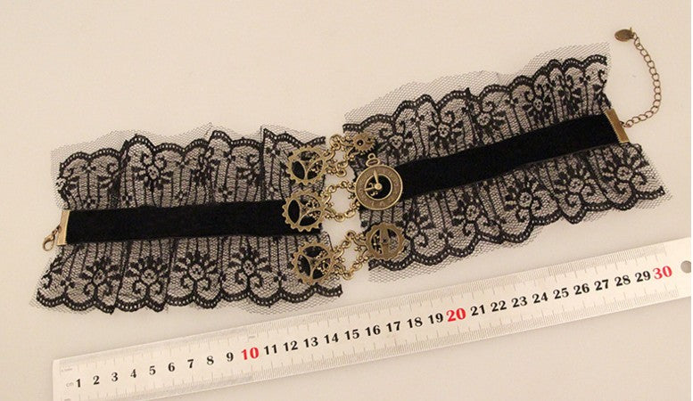 Elegant Black Lace with Metal Gears - The Nevermore Steampunk Necklace Choker