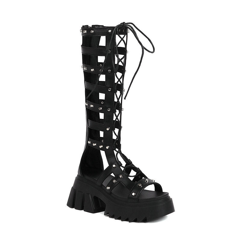 Elodie Ghastlight - The Nevermore Gothic High-heeled Knee-high Trendy Boots - Sandals