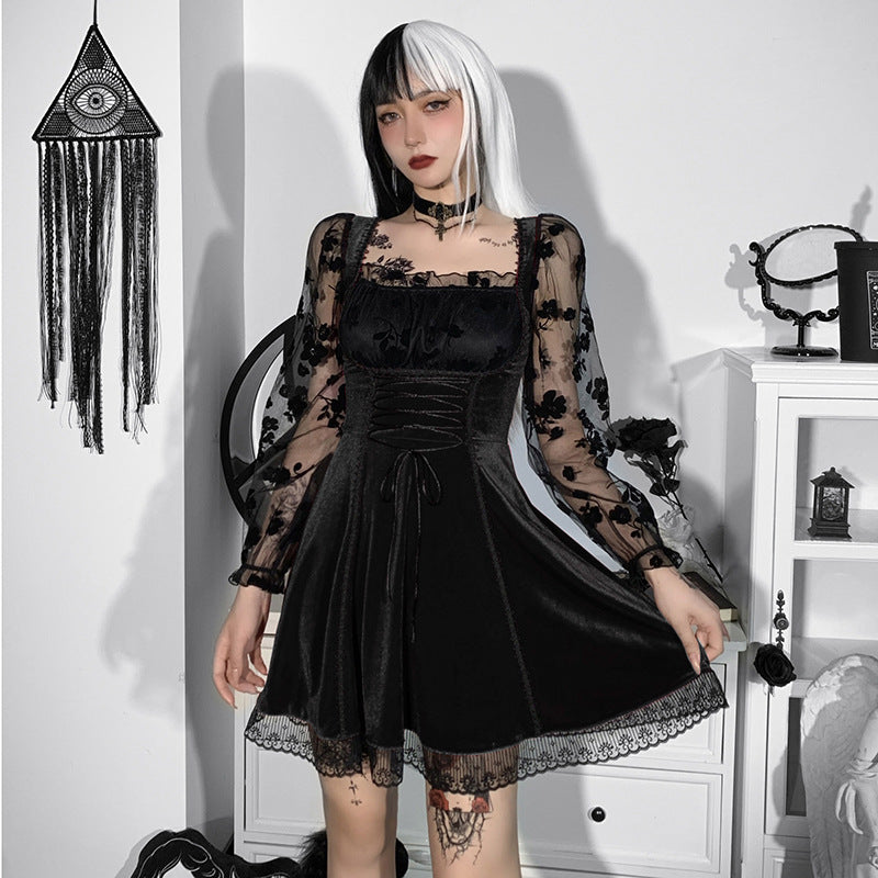 Elysande Spirit - The Nevermore Gothic Dress Lovely Velvet Long Sleeved