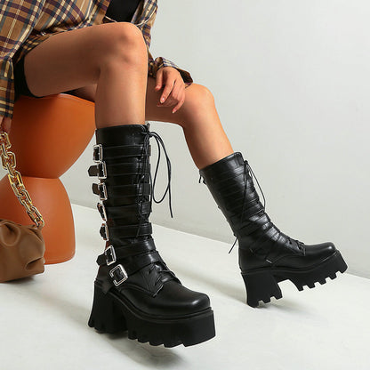 Evadne Thornfield - The Nevermore Thick High-Heeled Gothic Boots for Women