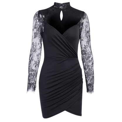 Fae Nightfall - The Nevermore Gothic Dress Sexy Lace Stitching V-neck Slim