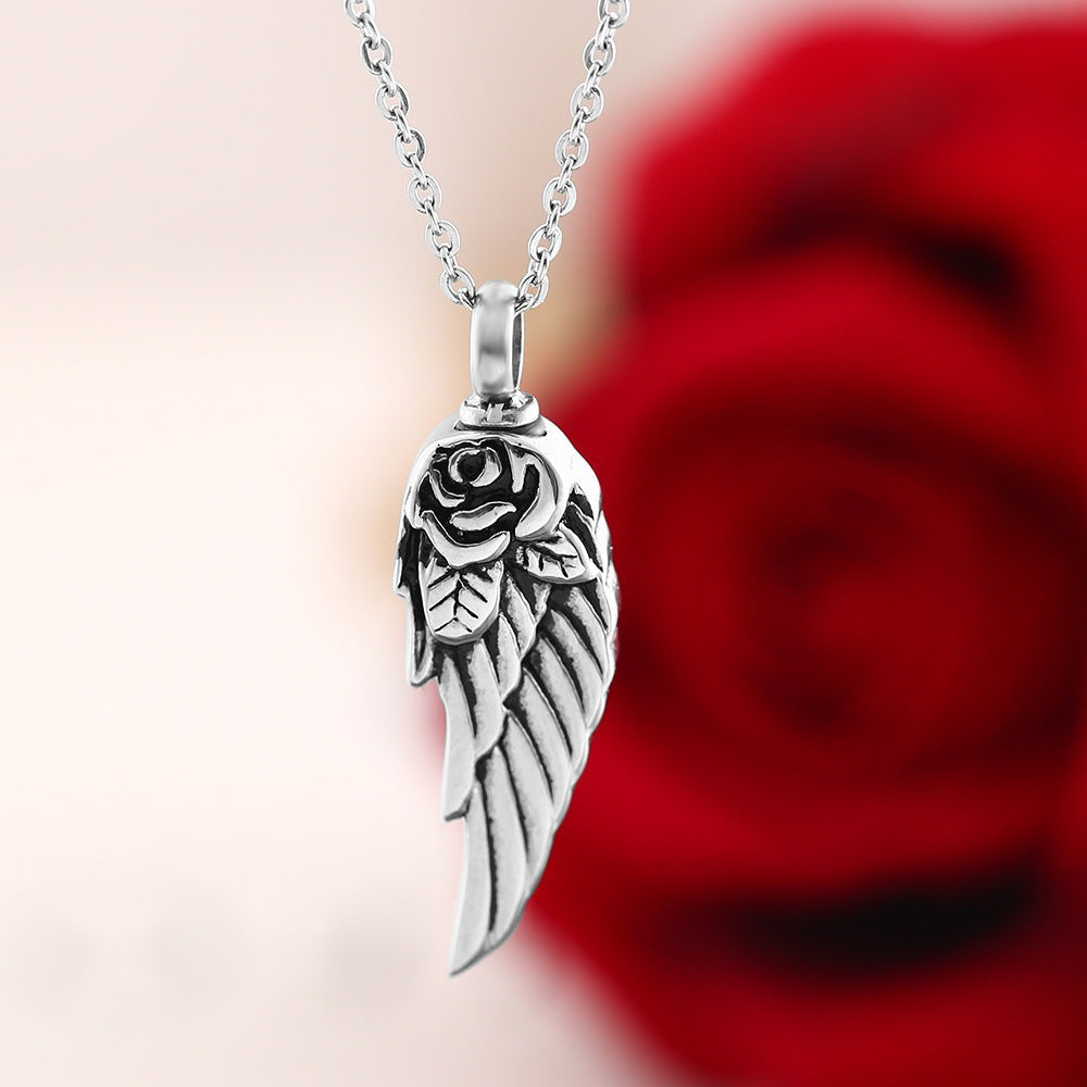 Feather and Rose - The Nevermore Gothic perfume bottle pendant necklace Titanium Steel