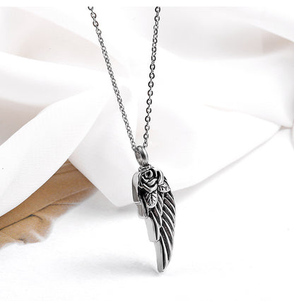 Feather and Rose - The Nevermore Gothic perfume bottle pendant necklace Titanium Steel