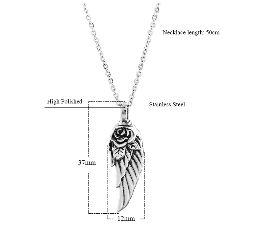 Feather and Rose - The Nevermore Gothic perfume bottle pendant necklace Titanium Steel