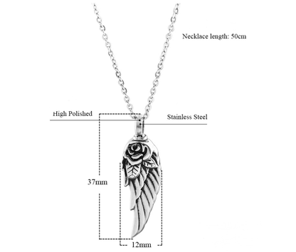 Feather and Rose - The Nevermore Gothic perfume bottle pendant necklace Titanium Steel