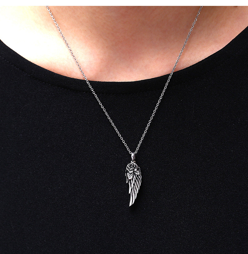 Feather and Rose - The Nevermore Gothic perfume bottle pendant necklace Titanium Steel