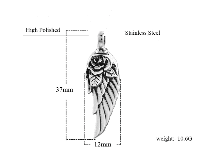 Feather and Rose - The Nevermore Gothic perfume bottle pendant necklace Titanium Steel