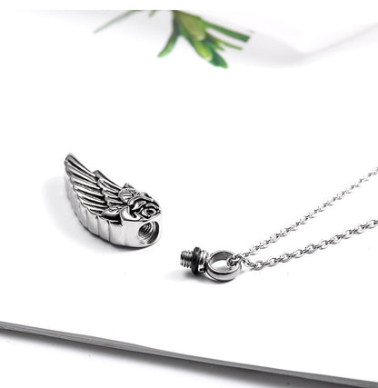 Feather and Rose - The Nevermore Gothic perfume bottle pendant necklace Titanium Steel