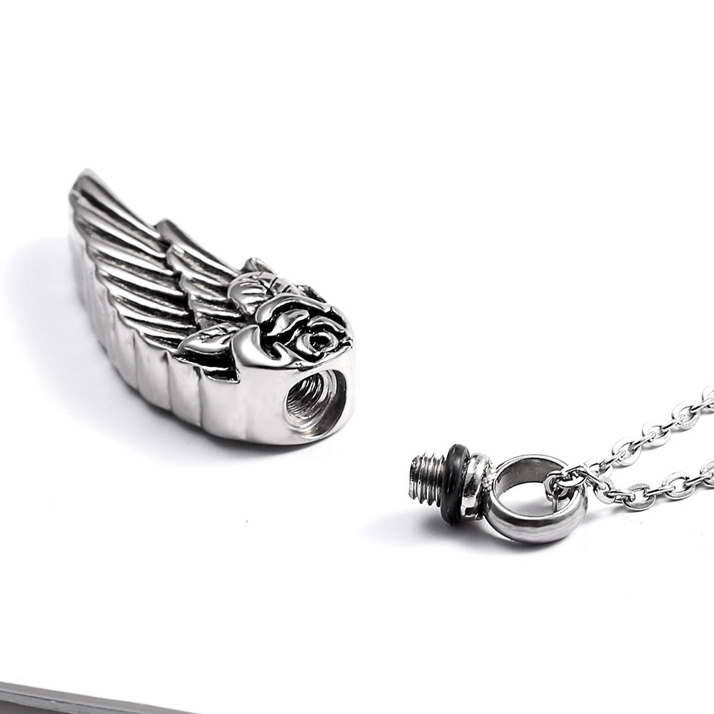 Feather and Rose - The Nevermore Gothic perfume bottle pendant necklace Titanium Steel