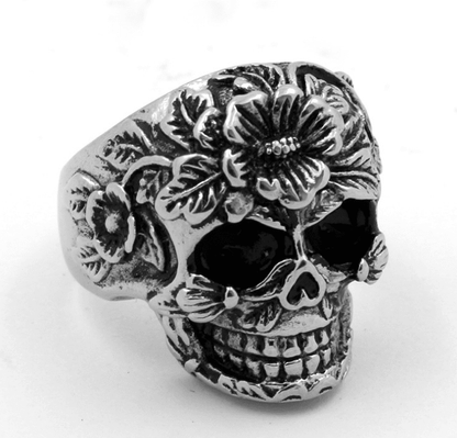 Floral Skull - The Nevermore Gothic Ring Titanium Steel