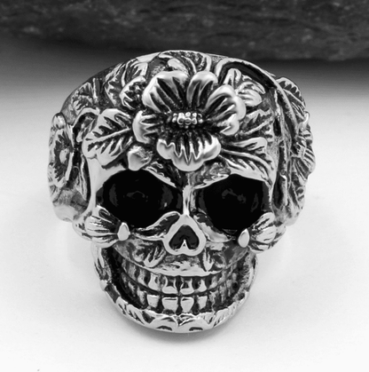 Floral Skull - The Nevermore Gothic Ring Titanium Steel