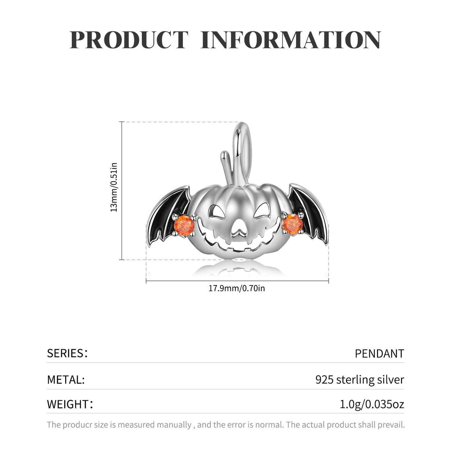 Flying Pumpkin - The Nevermore Gothic Pendant S925 Sterling Silver