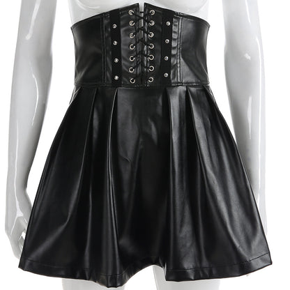 Folding Elegance - The Nevermore Women's Leather Pleated Skirt