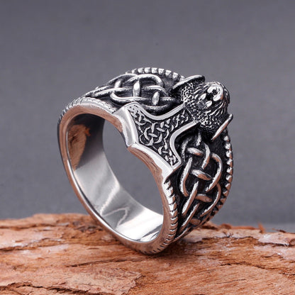 Frode Thor's Hammer - The Nevermore Gothic Norse Ring Titanium Steel