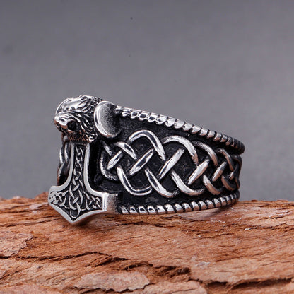 Frode Thor's Hammer - The Nevermore Gothic Norse Ring Titanium Steel