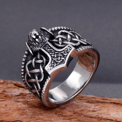 Frode Thor's Hammer - The Nevermore Gothic Norse Ring Titanium Steel