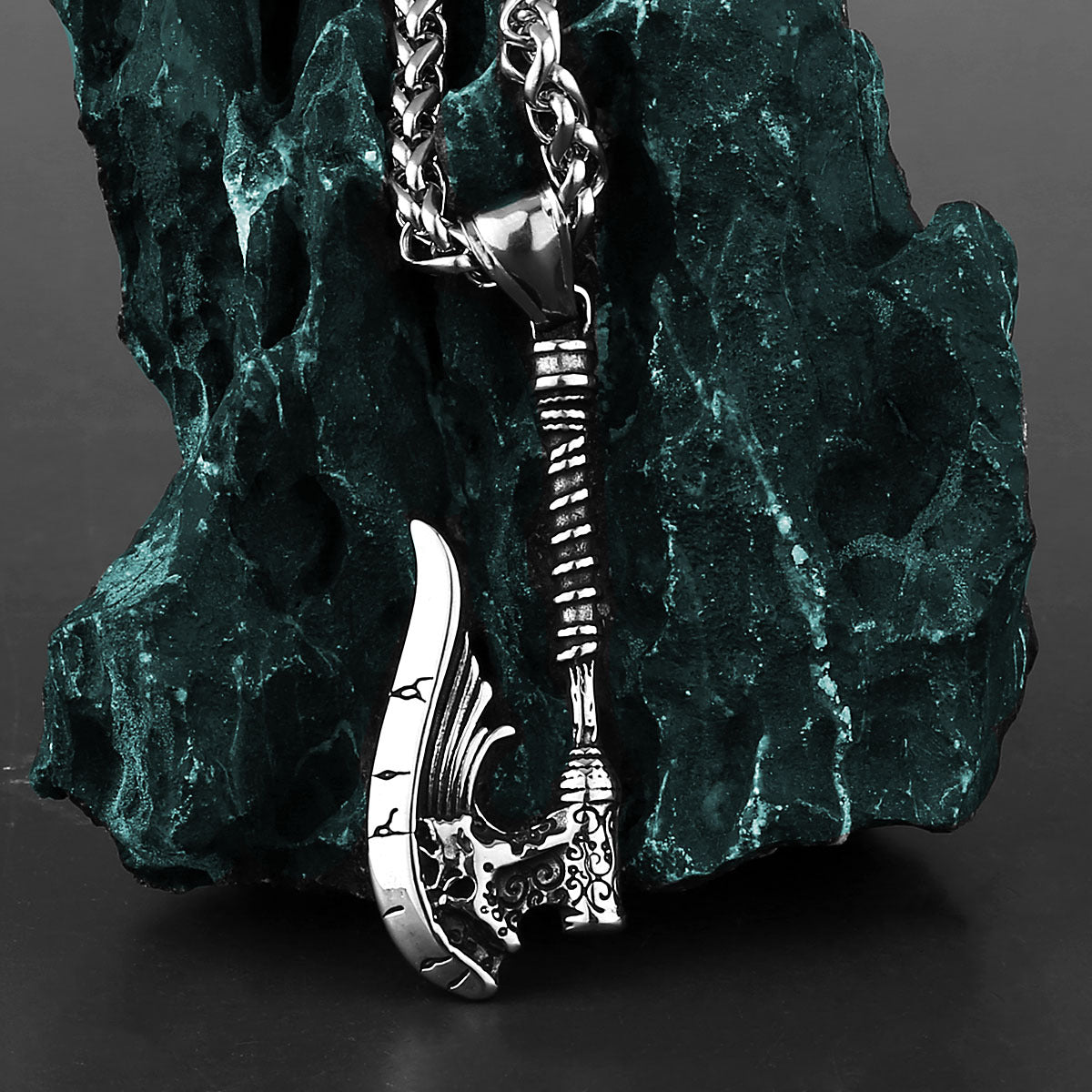 Frostforged Battle Axe - The Nevermore Gothic Pendant Necklace Titanium Steel Viking Norse