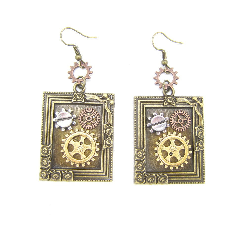 Gears in Frame - The Nevermore Steampunk Earrings