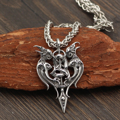 Gemini Crows Bearing Sword - The Nevermore Gothic Titanium Steel Pendant Necklace Viking Norse