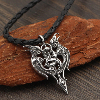 Gemini Crows Bearing Sword - The Nevermore Gothic Titanium Steel Pendant Necklace Viking Norse