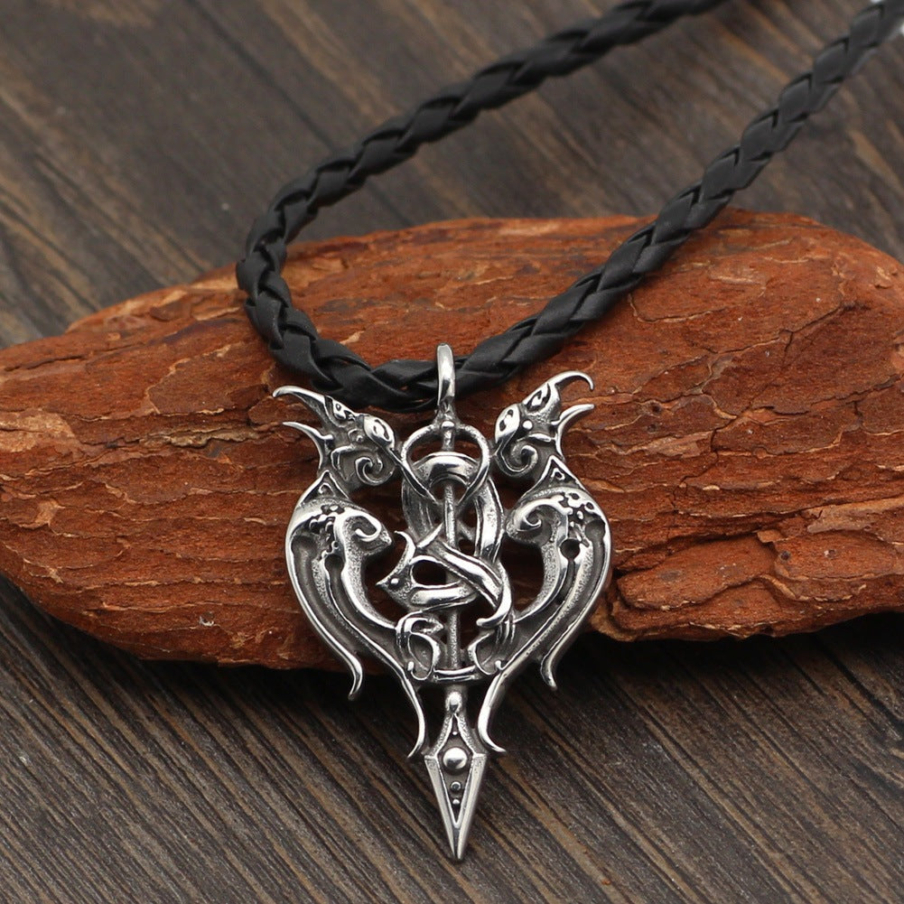 Gemini Crows Bearing Sword - The Nevermore Gothic Titanium Steel Pendant Necklace Viking Norse