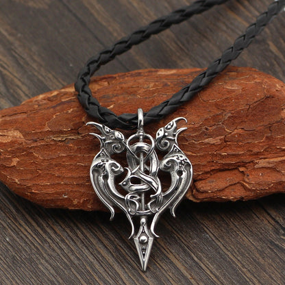 Gemini Crows Bearing Sword - The Nevermore Gothic Titanium Steel Pendant Necklace Viking Norse