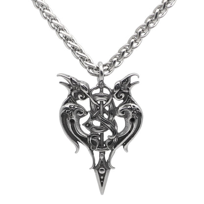 Gemini Crows Bearing Sword - The Nevermore Gothic Titanium Steel Pendant Necklace Viking Norse